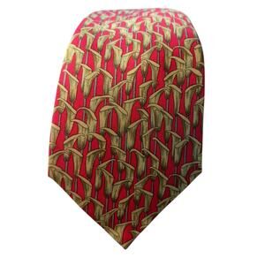 Hermes Red Floral Print Silk Neck Tie